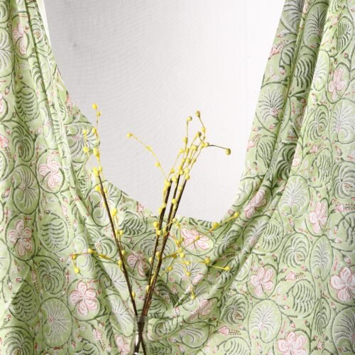 Beautiful Floral Bagh Block Printed Cotton Fabric In Lush Green - Image 4