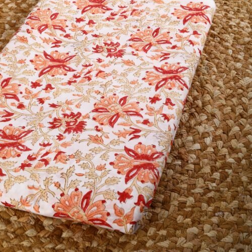 Peach Floral Block Printed Cotton Fabric For Draping - Image 6