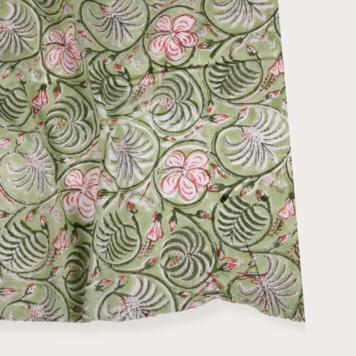 Beautiful Floral Bagh Block Printed Cotton Fabric In Lush Green - Image 7