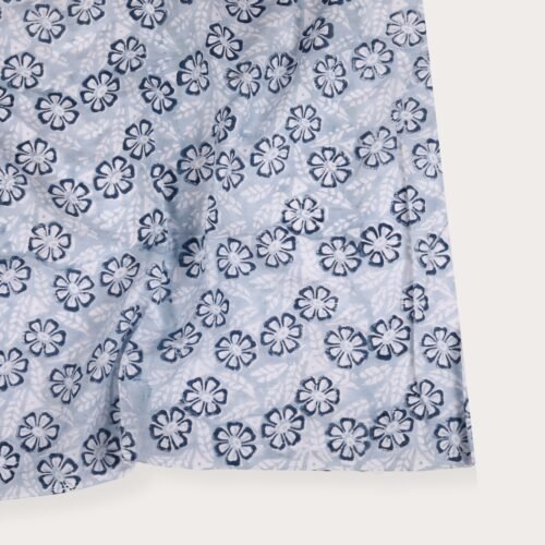 Indian Decorative Style Floral Block Printed Cotton Fabric In Blue - Image 5