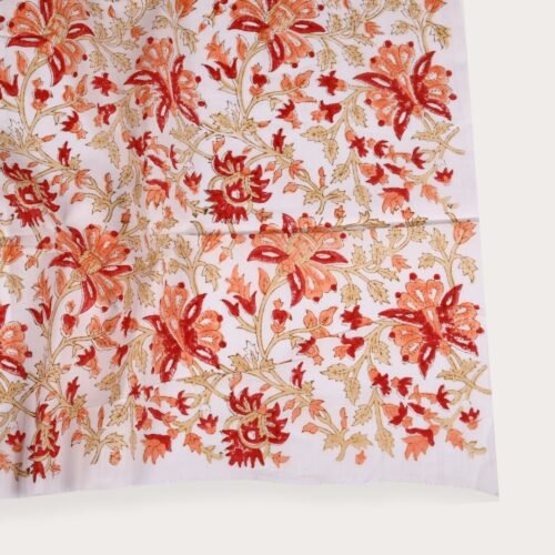 Peach Floral Block Printed Cotton Fabric For Draping - Image 4