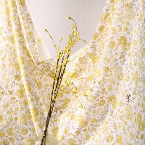 Living Room Decor Yellow Floral Jaal Block Printed Cotton Fabric - Image 7