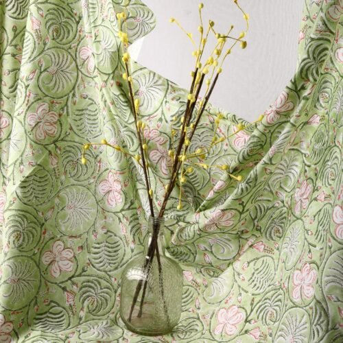 Beautiful Floral Bagh Block Printed Cotton Fabric In Lush Green - Image 8