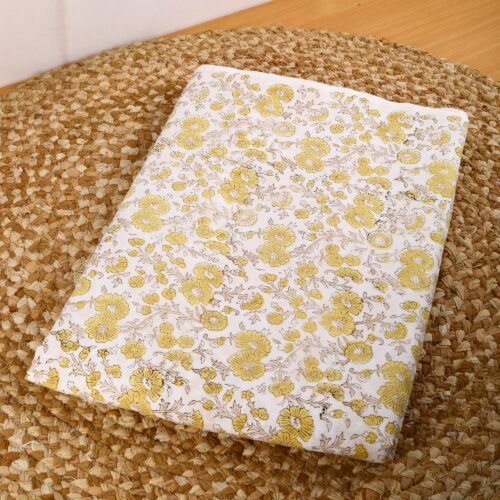 Living Room Decor Yellow Floral Jaal Block Printed Cotton Fabric - Image 2