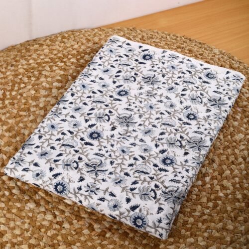 Soft nad Comfortable Block Printed Cotton Fabric In Blue Florals - Image 3