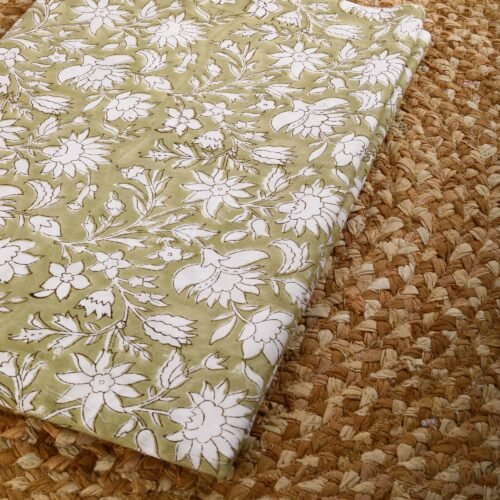 Traditional Style Floral Jaal Block Printed Cotton Fabric In Grey Green - Image 5