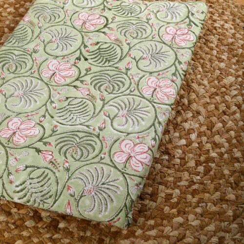 Beautiful Floral Bagh Block Printed Cotton Fabric In Lush Green - Image 5