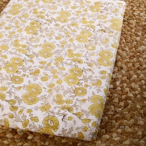 Living Room Decor Yellow Floral Jaal Block Printed Cotton Fabric - Image 8