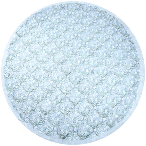 Handcrafted Cotton Block Printed Round Table Cover In Sea Green - Image 2