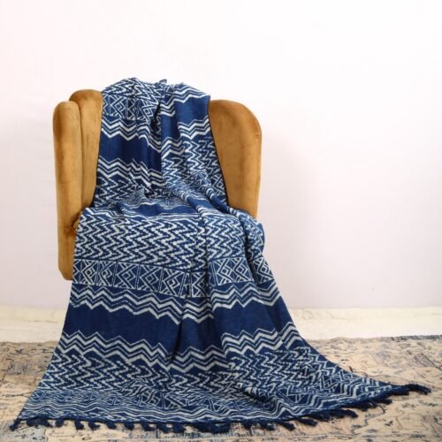 Traditional Style Indigo Block Printed Cotton Throws Soft And Comfort Sofa Cover - Image 2