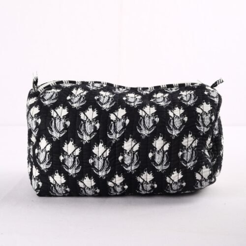 Set Of 3 Cotton Quilted Toiletry Pouches In Black Cosmetic Pouches For Gifting - Image 5