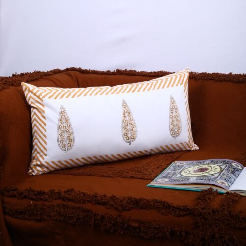 Soft Percale Cotton Cushion Cover Big Buta Style Block Printed In Orange - Image 3