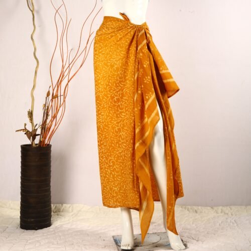 Handcrafted Block Printed Cotton Sarong In Mustard