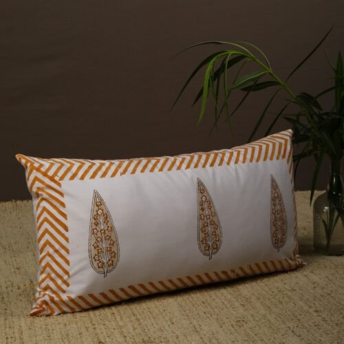 Soft Percale Cotton Cushion Cover Big Buta Style Block Printed In Orange - Image 2