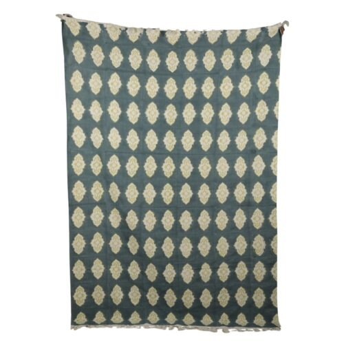 Softs and Durable Block Printed Buta Cotton Throw Blanket In Sea Green - Image 5