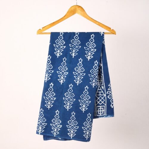 Beautiful Indigo Big Buta Hand Block Printed Cotton Sarong - Image 3