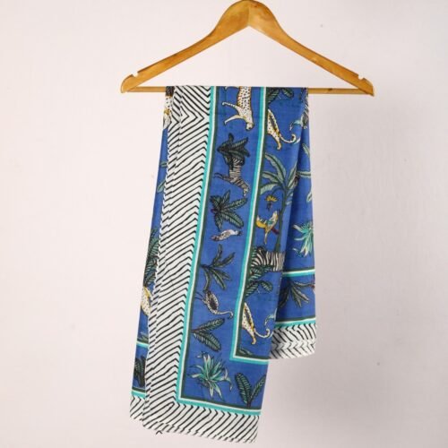 Lightweight And Stylish Jungle Safari Screen Printed Cotton Sarongs In Blue - Image 2