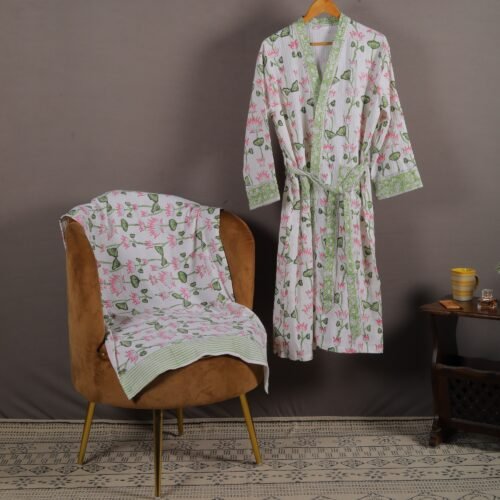 Beautiful Indian Style Lotus Block Print Waffle  Bath Towel - Image 4