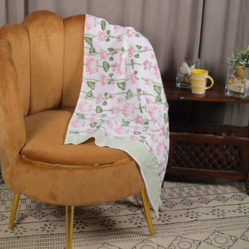 Beautiful Indian Style Lotus Block Print Waffle  Bath Towel - Image 2