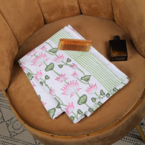Beautiful Indian Style Lotus Block Print Waffle  Bath Towel - Image 3
