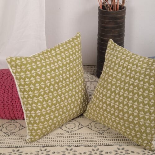 Home Interior Set Of 2 Handloomed Cushion Cover In Green - Image 3