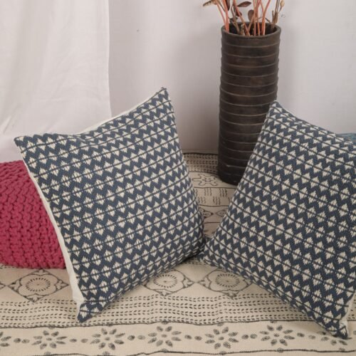 Breathable Handcrafted Paddle Woven Cotton Cushion Cover in Blue - Image 7