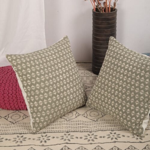 Soft & Stylish Handwoven Set of 2 Cotton Cushion Covers in Grey - Image 3