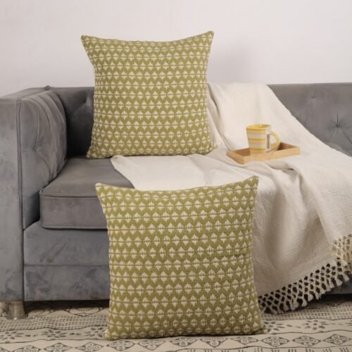 Home Interior Set Of 2 Handloomed Cushion Cover In Green - Image 4