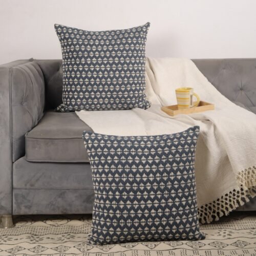 Breathable Handcrafted Paddle Woven Cotton Cushion Cover in Blue - Image 6