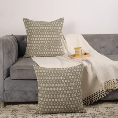 Soft & Stylish Handwoven Set of 2 Cotton Cushion Covers in Grey - Image 5