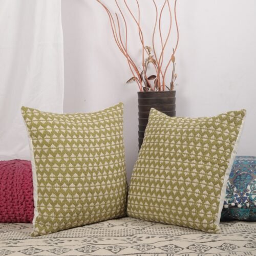 Home Interior Set Of 2 Handloomed Cushion Cover In Green - Image 6