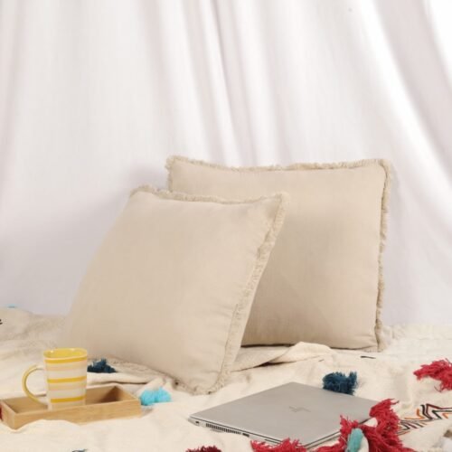 Luxurious Home Decor Set of 2 Double Gauze Cushion Covers In Beautiful Oatmeal Color - Image 2