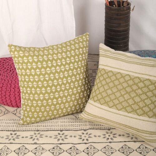 Home And Living Decor Fit Handloomed Thick Cotton Cushion Covers In Green - Image 5