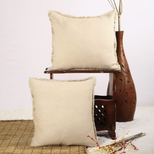 Luxurious Home Decor Set of 2 Double Gauze Cushion Covers In Beautiful Oatmeal Color - Image 3