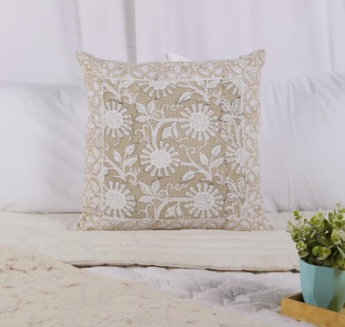 Modern Cotton Waffle Texture Block Printed Floral Style Cushion Cover