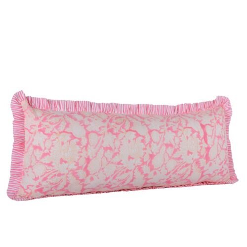 Soft With Beauty Cotton Block Printed Cushion Cover In Soft Pink With Frills - Image 8