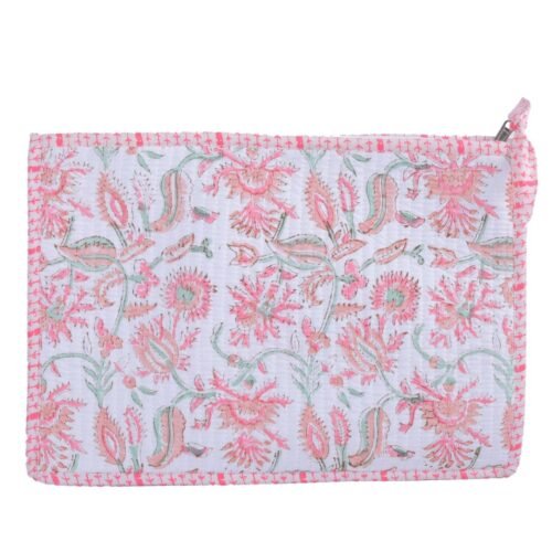 Soft & Protective Cotton Quilted Laptop Sleeves With Floral Print In White & Pink - Image 6