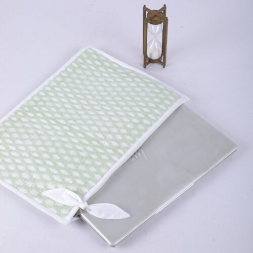 Elegant Design Cotton Quilted Laptop Sleeves With Small Buta In Green - Image 4