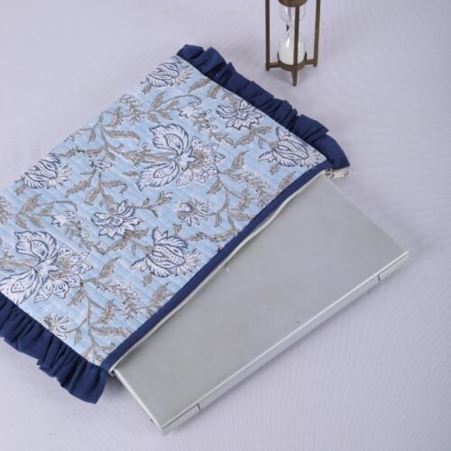 Floral Design Cotton Quilted Laptop Sleeves With Frills - Image 3