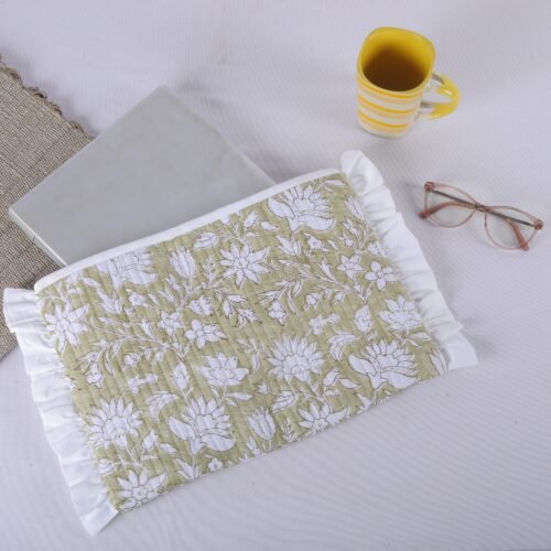 Office Essential Floral Design Cotton Quilted laptop Sleeves With Frills