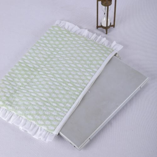 Elegant Design Cotton Quilted Laptop Sleeves With Frills In Green - Image 3