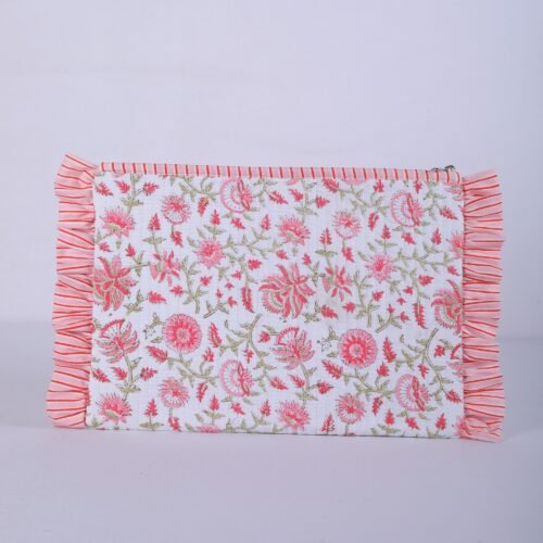 Elegant Cotton Block Printed Laptop Sleeves With Frills - Image 3