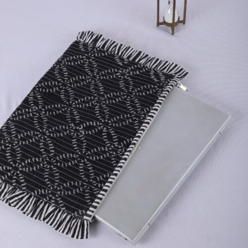 Office Essential Cotton Quilted laptop Sleeves With Frills In Black - Image 3