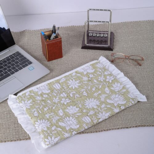Office Essential Floral Design Cotton Quilted laptop Sleeves With Frills - Image 4