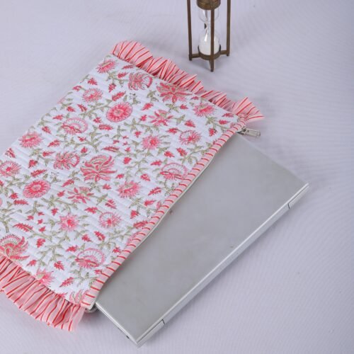Elegant Cotton Block Printed Laptop Sleeves With Frills - Image 4
