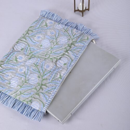 Fashionable & Comfort Anaar Jaal Printed Cotton Quilted Laptop Sleeves With Frills - Image 5