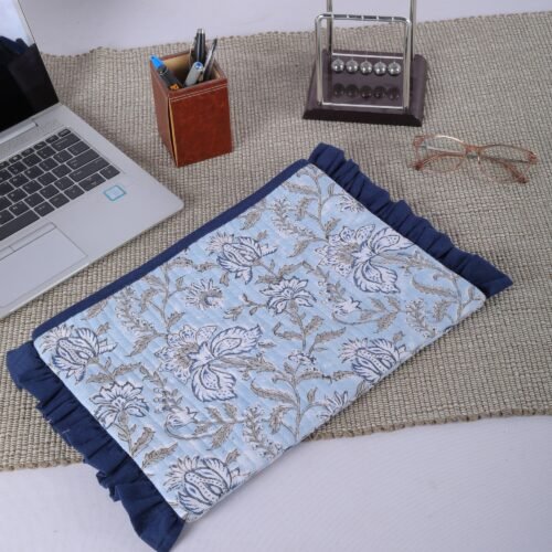 Floral Design Cotton Quilted Laptop Sleeves With Frills - Image 5