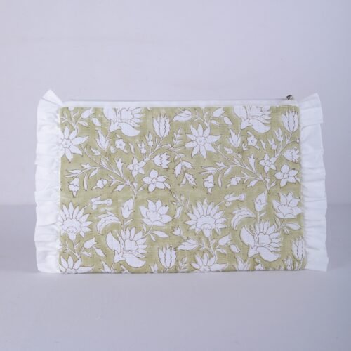 Office Essential Floral Design Cotton Quilted laptop Sleeves With Frills - Image 5