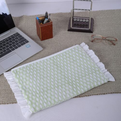 Elegant Design Cotton Quilted Laptop Sleeves With Frills In Green - Image 5