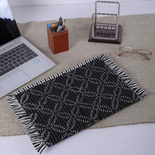 Office Essential Cotton Quilted laptop Sleeves With Frills In Black - Image 5